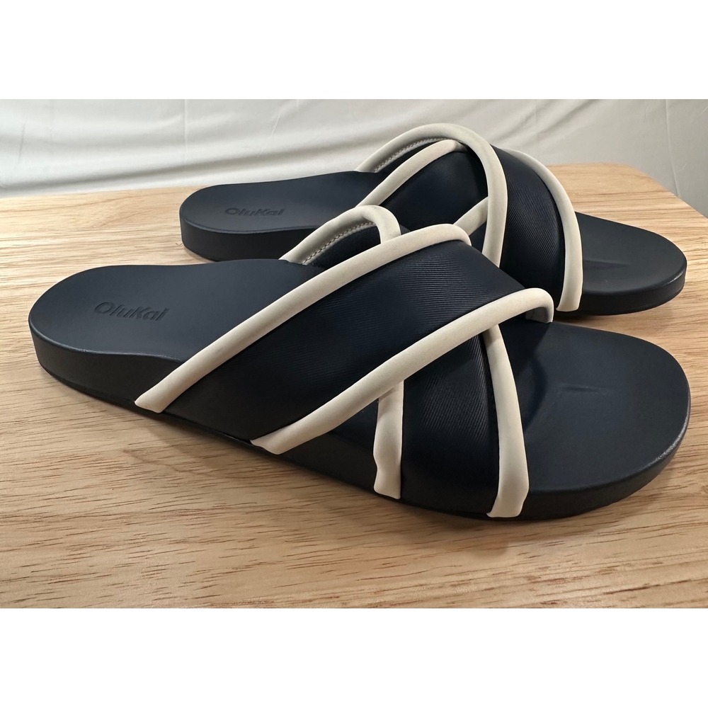 OluKai Women's Ani Water Resistant Crisscross Slide Sandal 9 Arch Support Blue